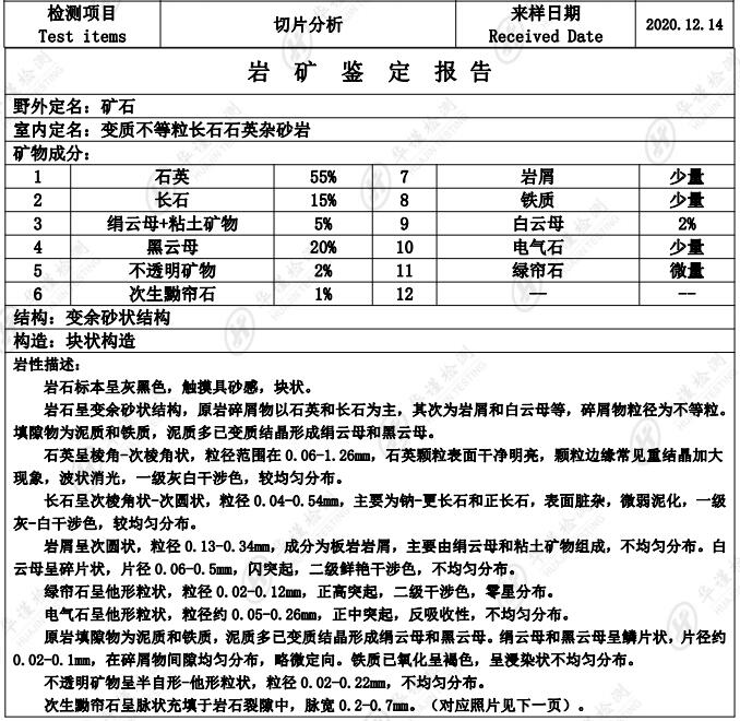 佛山市矿石种类检测 矿石切片分析中心